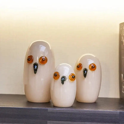 Glossy white cartoon owl glass sculpture living room home decor