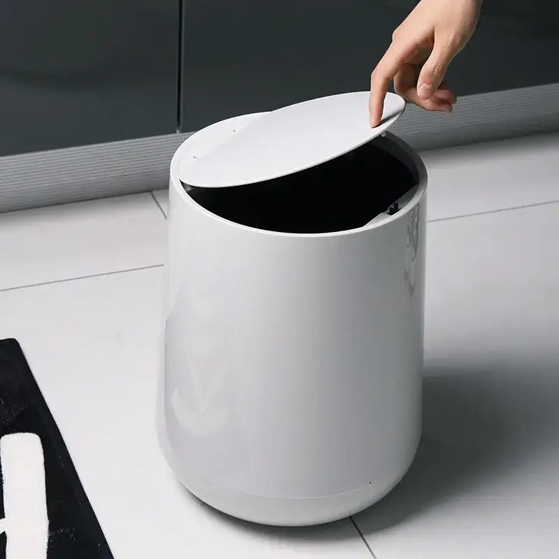 Glossy white cylindrical waste bin garbage classification kitchen