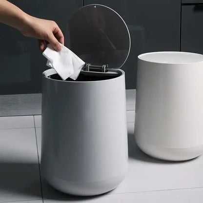 Glossy white cylindrical waste bin garbage classification kitchen