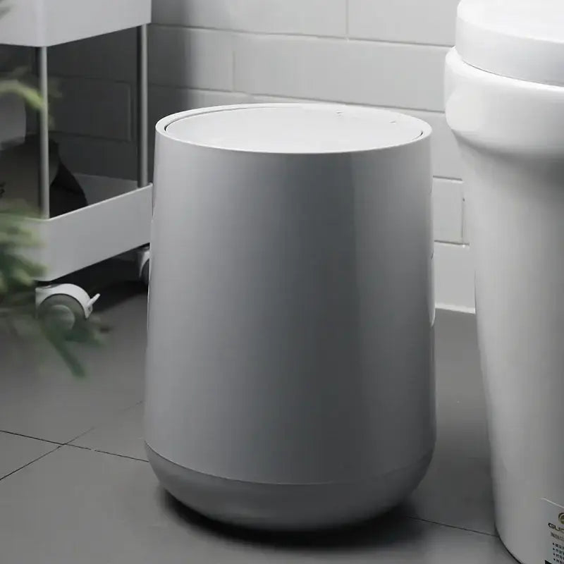 Glossy white cylindrical waste bin garbage classification kitchen