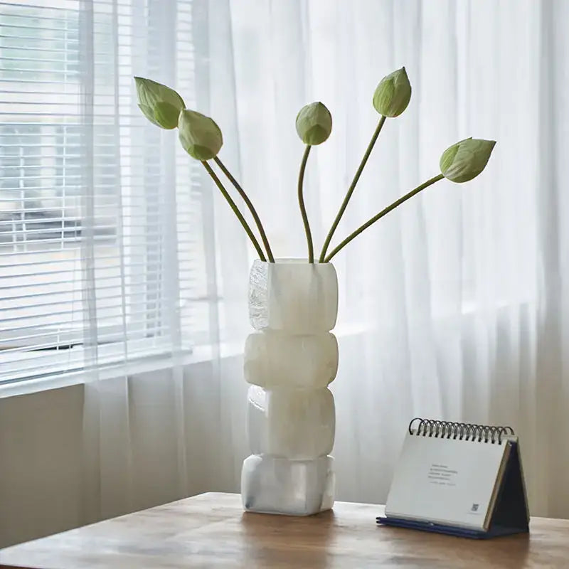 Glossy white geometric square vase table decor living room hotel