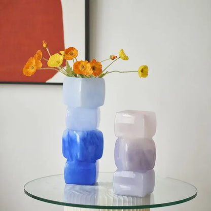 Glossy white geometric square vase table decor living room hotel