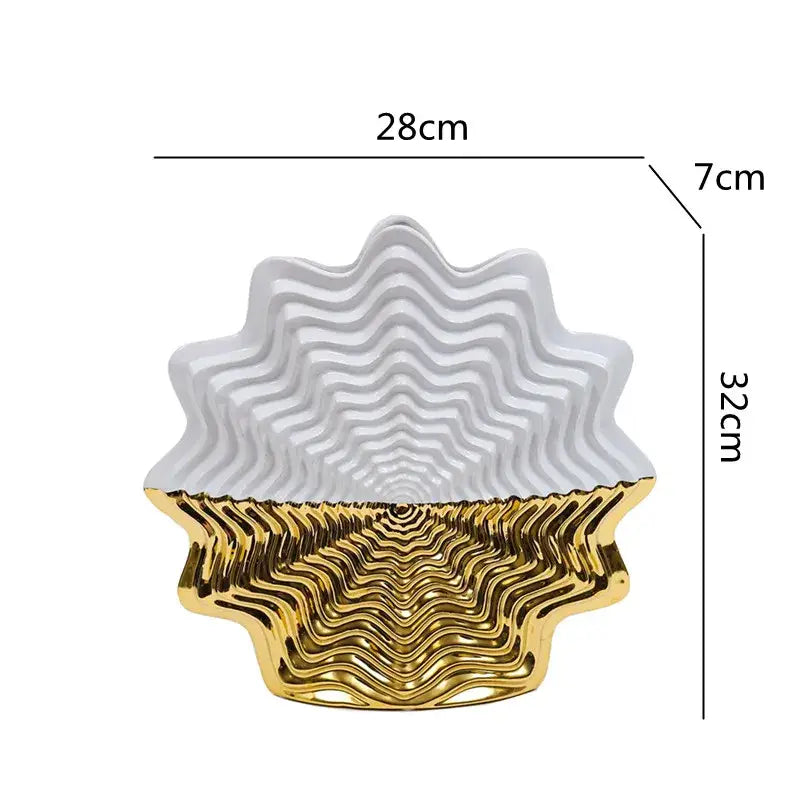 Glossy white & gold fringe geometry ceramic vase living room decor