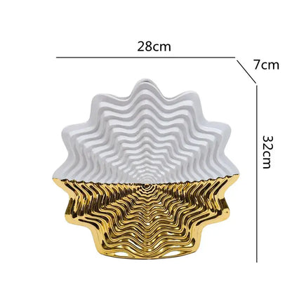 Glossy white & gold fringe geometry ceramic vase living room decor