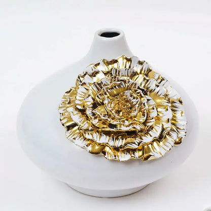 Glossy white & gold fringe geometry ceramic vase living room decor