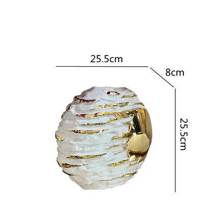 Glossy white & gold fringe geometry ceramic vase living room decor