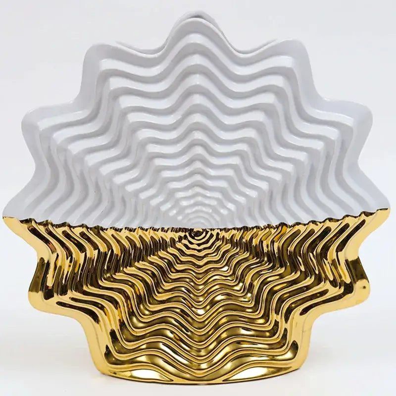 Glossy white & gold fringe geometry ceramic vase living room decor