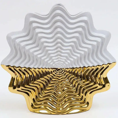 Glossy white & gold fringe geometry ceramic vase living room decor