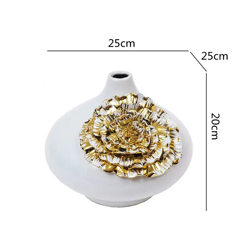 Glossy white & gold fringe geometry ceramic vase living room decor
