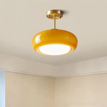 Glossy yellow glass ball led pendant light for kitchen or dining room