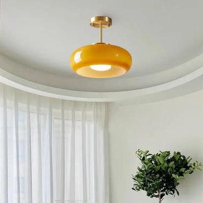 Glossy yellow glass ball led pendant light for kitchen or dining room