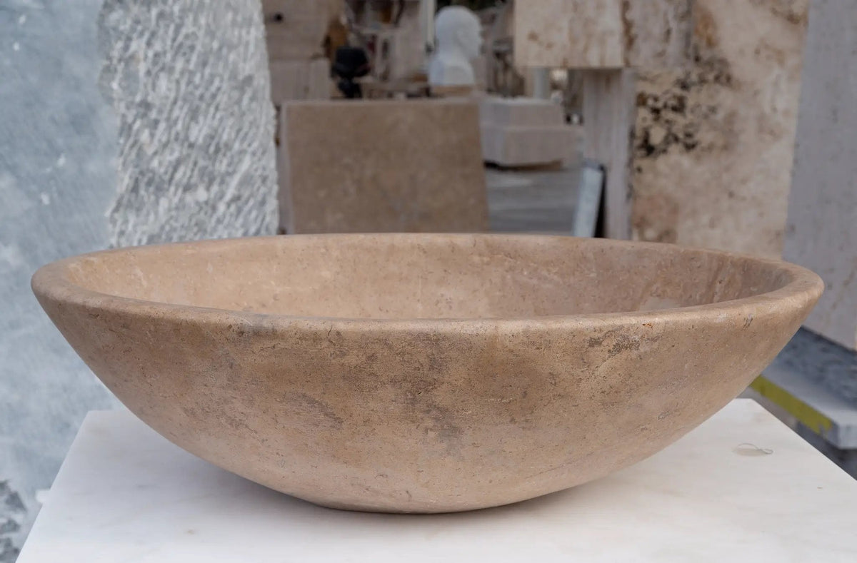 Oval Walnut Travertine Vessel Sink 16x20.5 Natural Stone