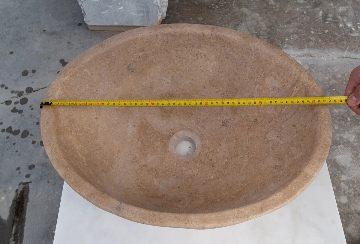 Oval Walnut Travertine Vessel Sink 16x20.5 Natural Stone