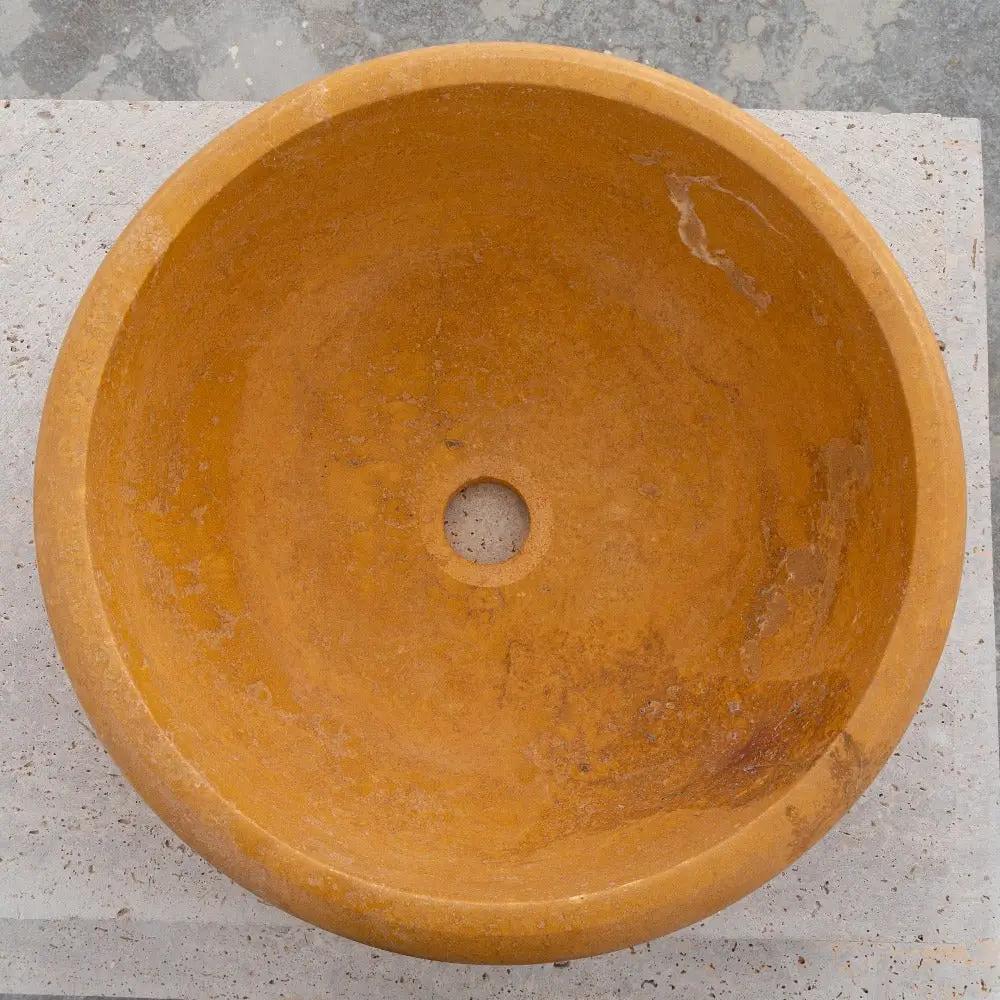 Round Gold Honed Travertine Vessel Sink 16 Inch Natural Bath