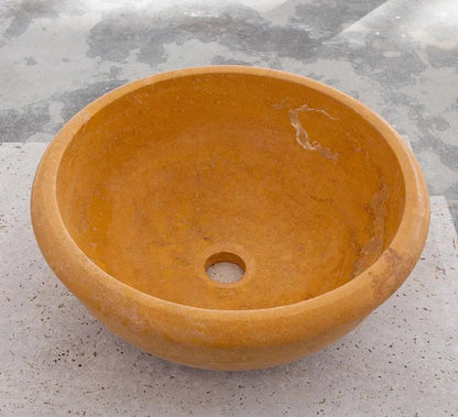 Round Gold Honed Travertine Vessel Sink 16 Inch Natural Bath