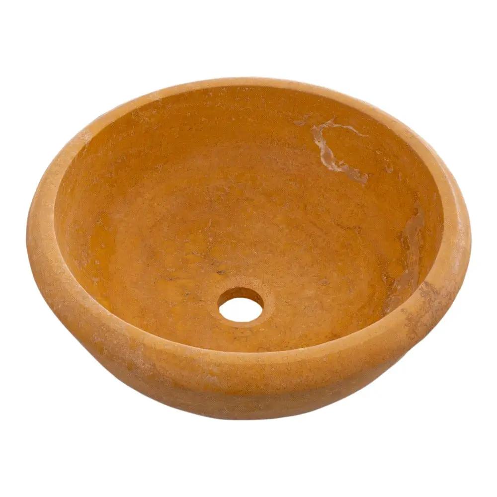 Round Gold Honed Travertine Vessel Sink 16 Inch Natural Bath