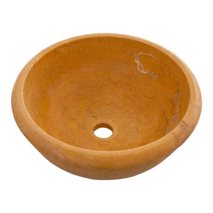 Round Gold Honed Travertine Vessel Sink 16 Inch Natural Bath