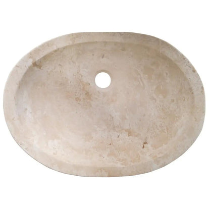 Oval Beige Travertine Vessel Bathroom Sink Handcrafted Light Stone