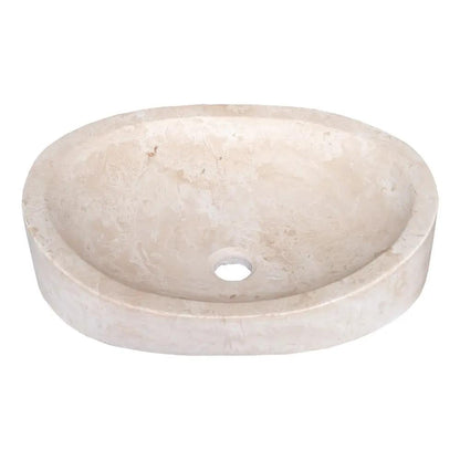 Oval Beige Travertine Vessel Bathroom Sink Handcrafted Light Stone