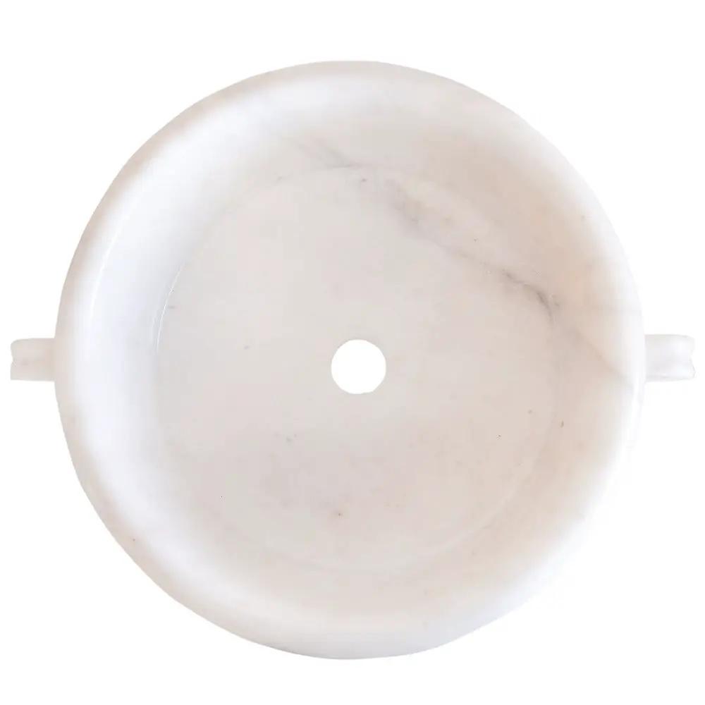 Round White Marble Vessel Bathroom Sink with Polished Surface 17 Inch