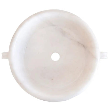 Round White Marble Vessel Bathroom Sink with Polished Surface 17 Inch