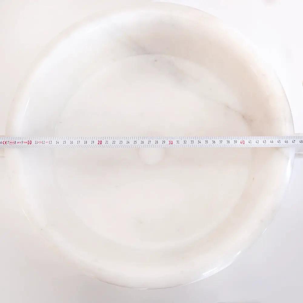 Round White Marble Vessel Bathroom Sink with Polished Surface 17 Inch