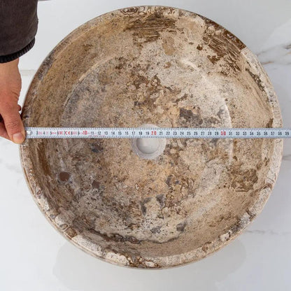 Valencia Beige Round Travertine Vessel Sink 16 Inch Stone Bathroom Vanity Top Polished