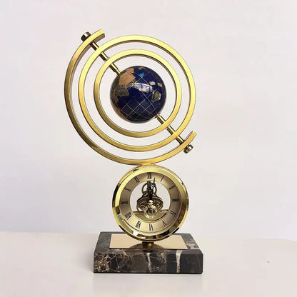 Gold and blue clock globe decoration living room marble base