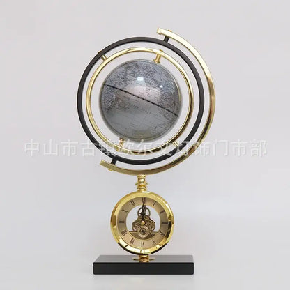 Gold and blue clock globe decoration living room marble base