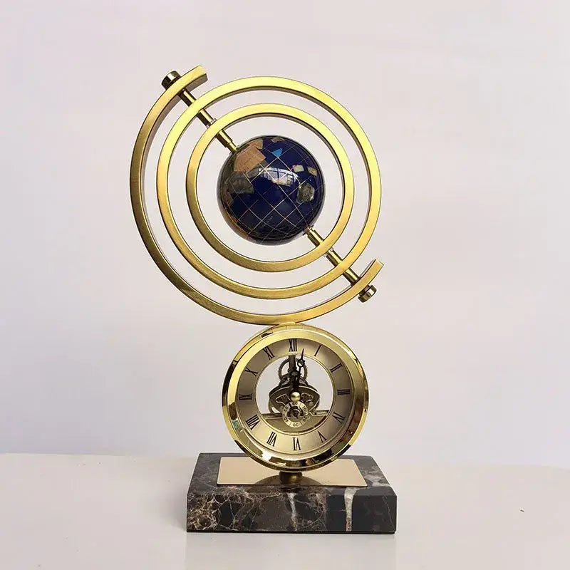 Gold and blue clock globe decoration living room marble base