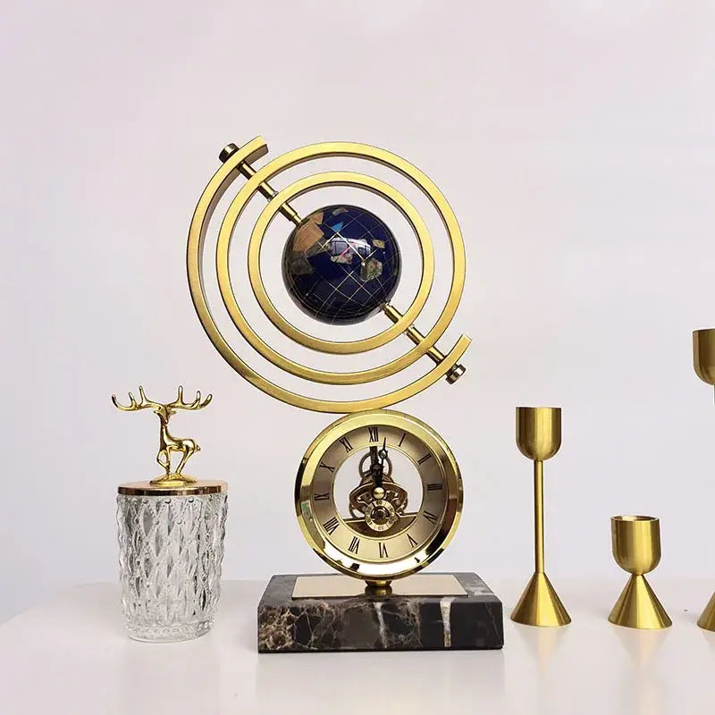 Gold and blue clock globe decoration living room marble base