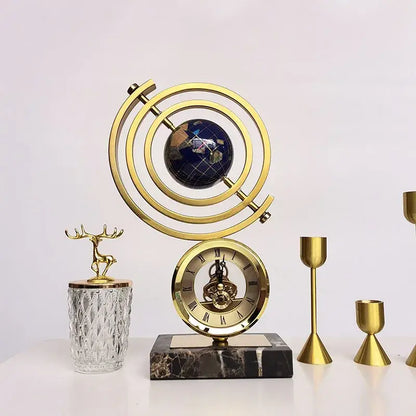 Gold and blue clock globe decoration living room marble base