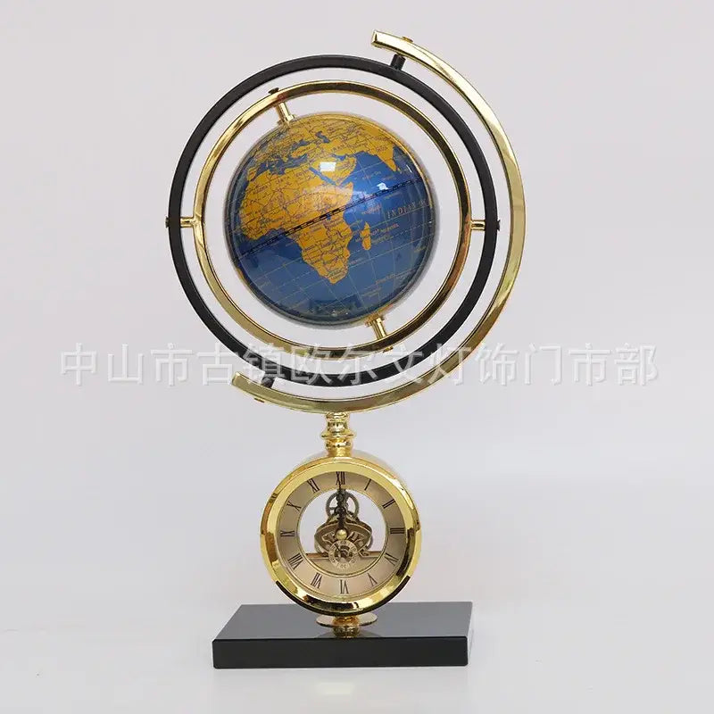 Gold and blue clock globe decoration living room marble base