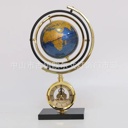 Gold and blue clock globe decoration living room marble base