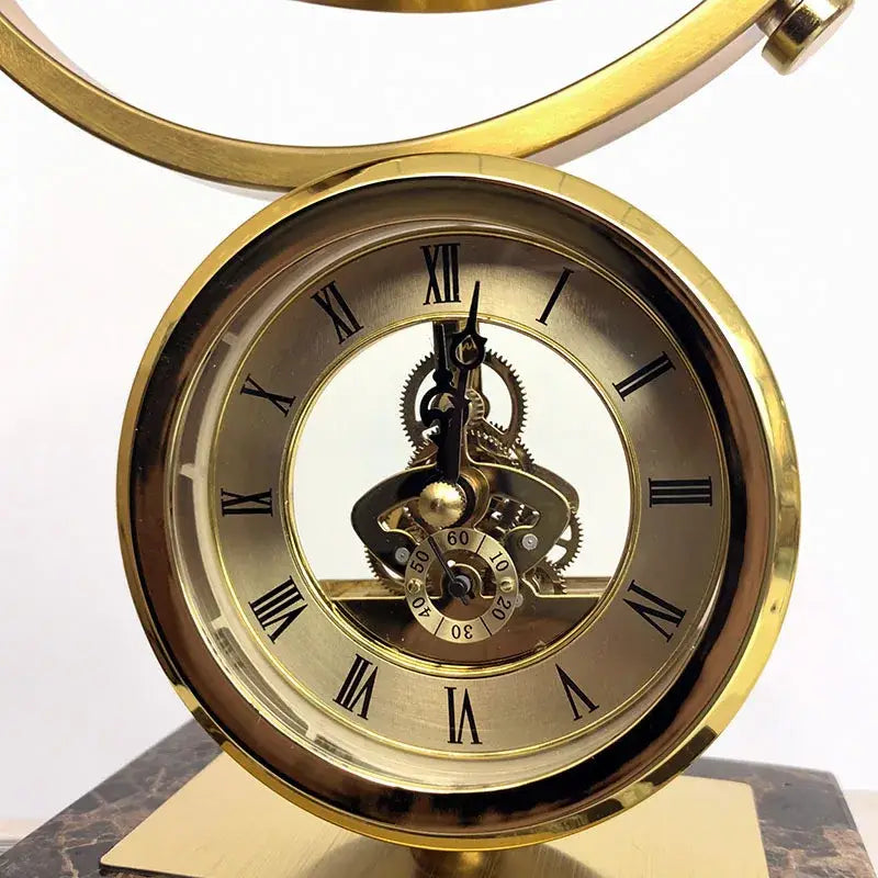 Gold and blue clock globe decoration living room marble base