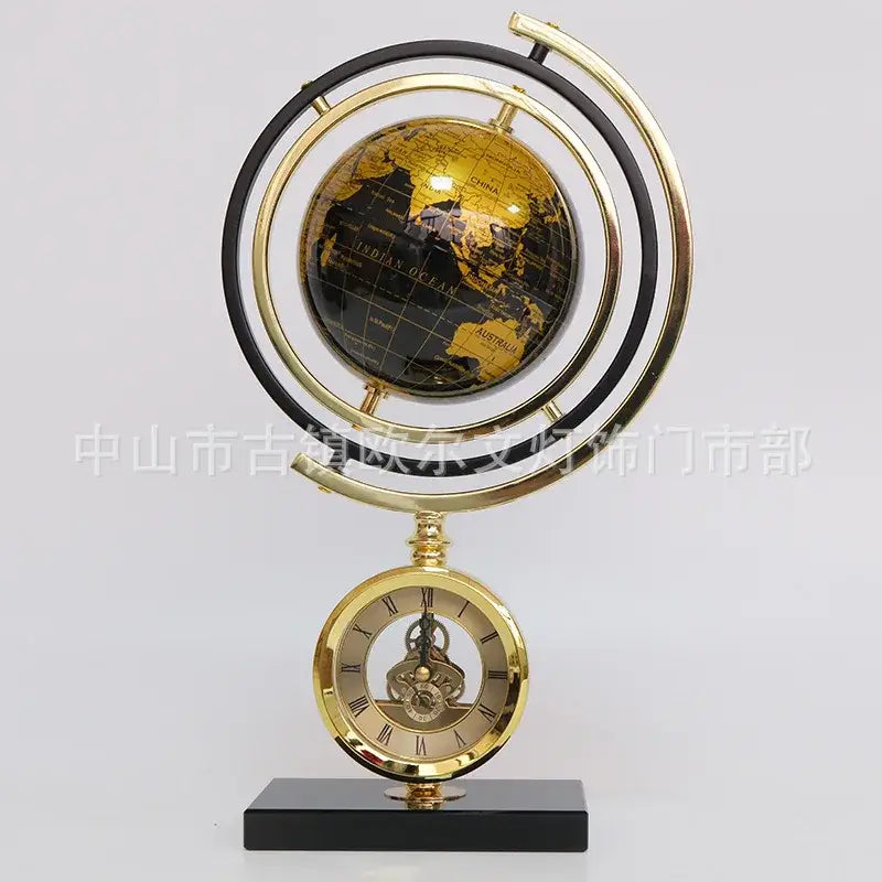Gold and blue clock globe decoration living room marble base