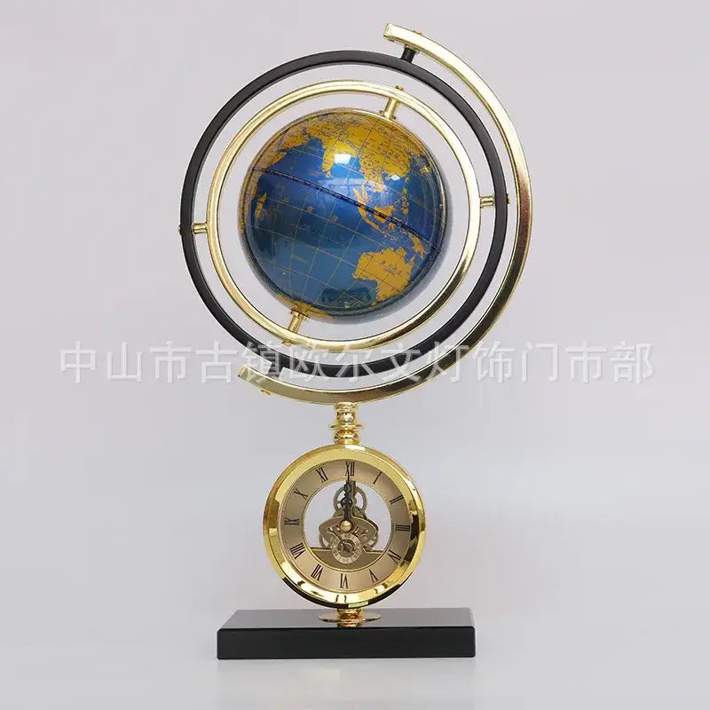 Gold and blue clock globe decoration living room marble base