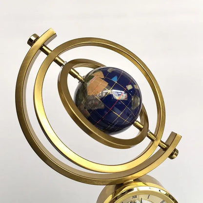 Gold and blue clock globe decoration living room marble base