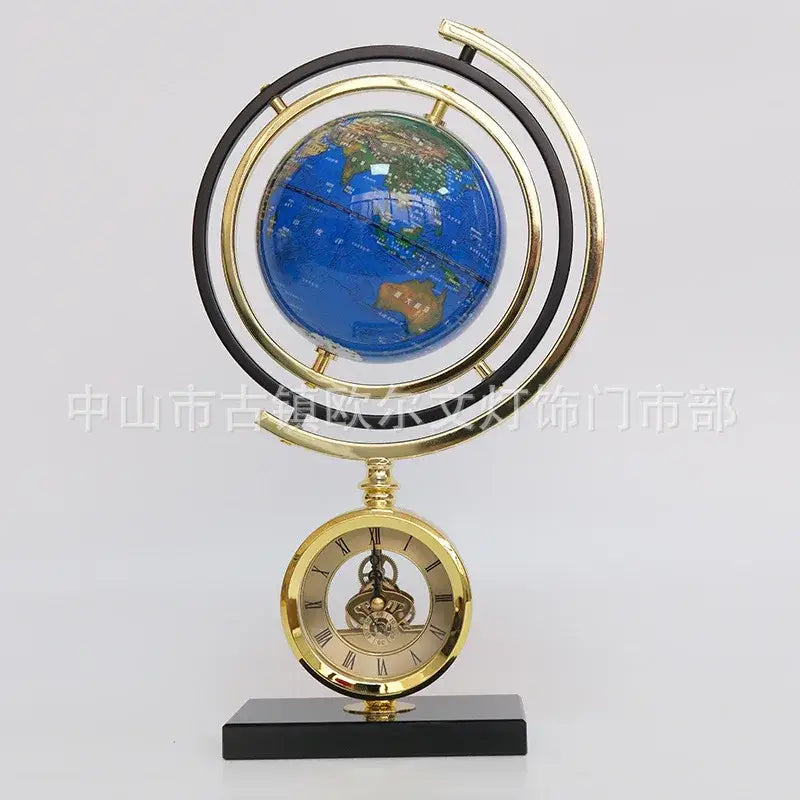 Gold and blue clock globe decoration living room marble base