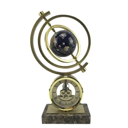 Gold and blue clock globe decoration living room marble base