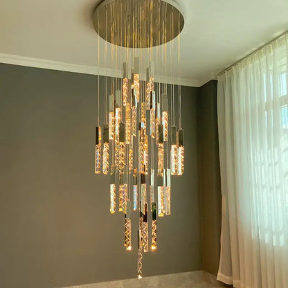 Gold and crystal led chandelier staircase living room light