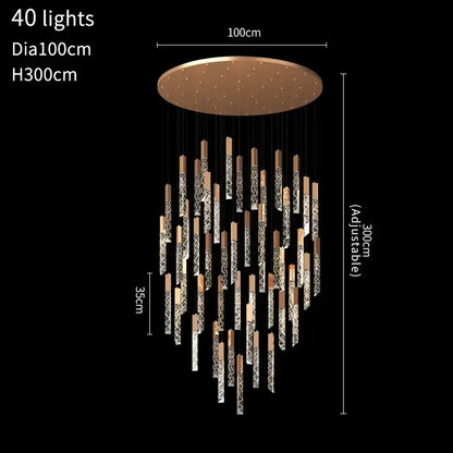 Gold and crystal led chandelier staircase living room light