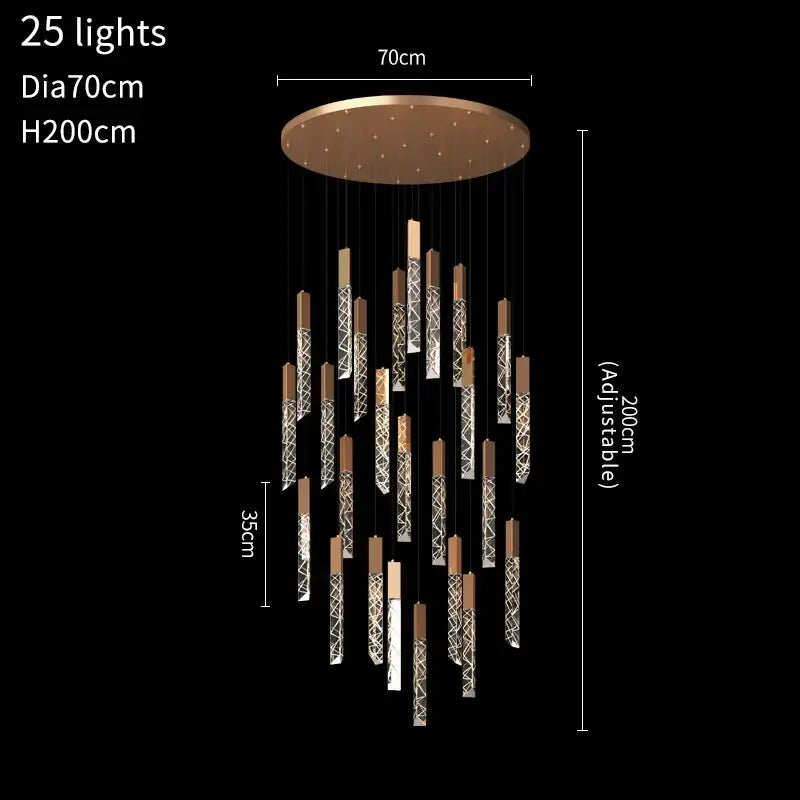 Gold and crystal led chandelier staircase living room light