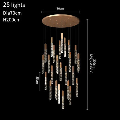 Gold and crystal led chandelier staircase living room light