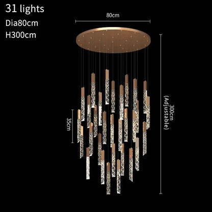 Gold and crystal led chandelier staircase living room light