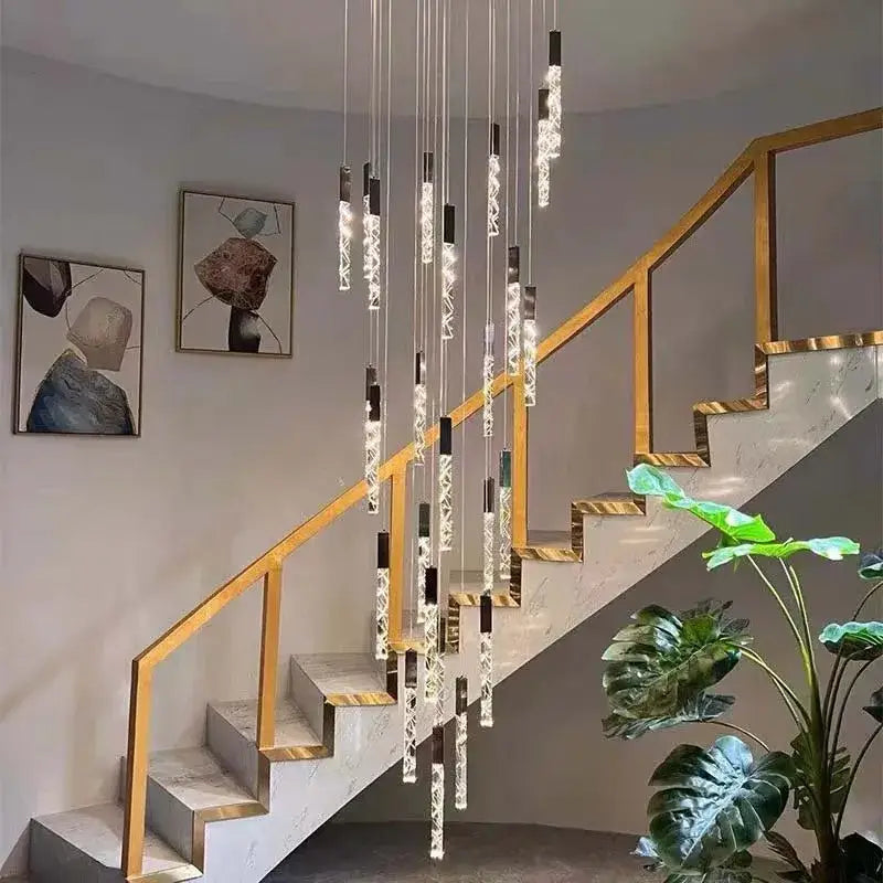 Gold and crystal led chandelier staircase living room light