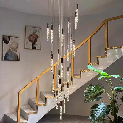 Gold and crystal led chandelier staircase living room light
