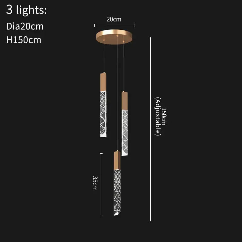 Gold and crystal led chandelier staircase living room light