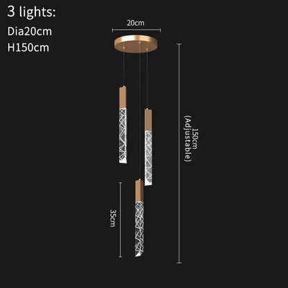 Gold and crystal led chandelier staircase living room light