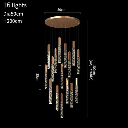Gold and crystal led chandelier staircase living room light